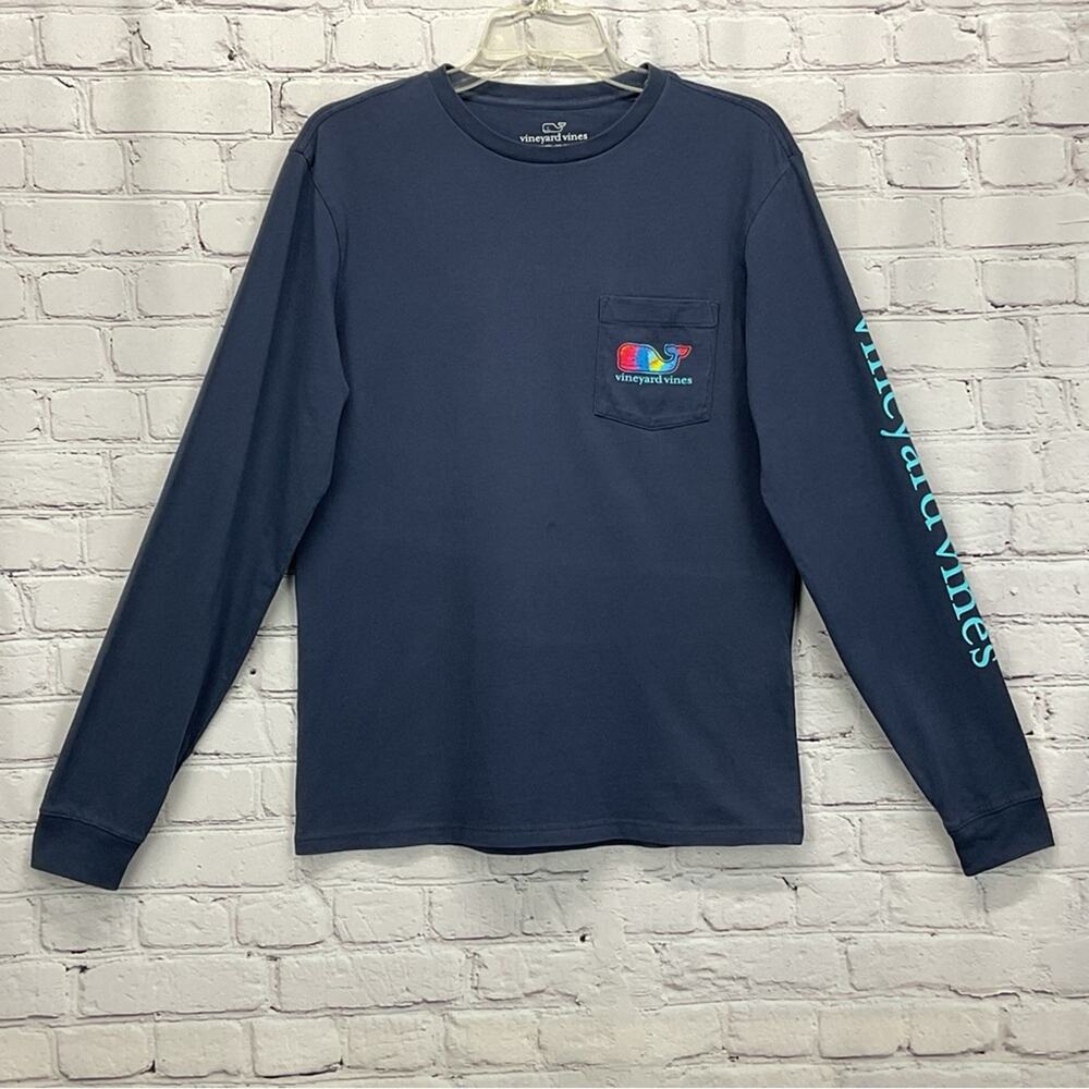 Vineyard Vines Pocket T-Shirt Women's Size XS Navy Tie Dye Whale Logo Vacation